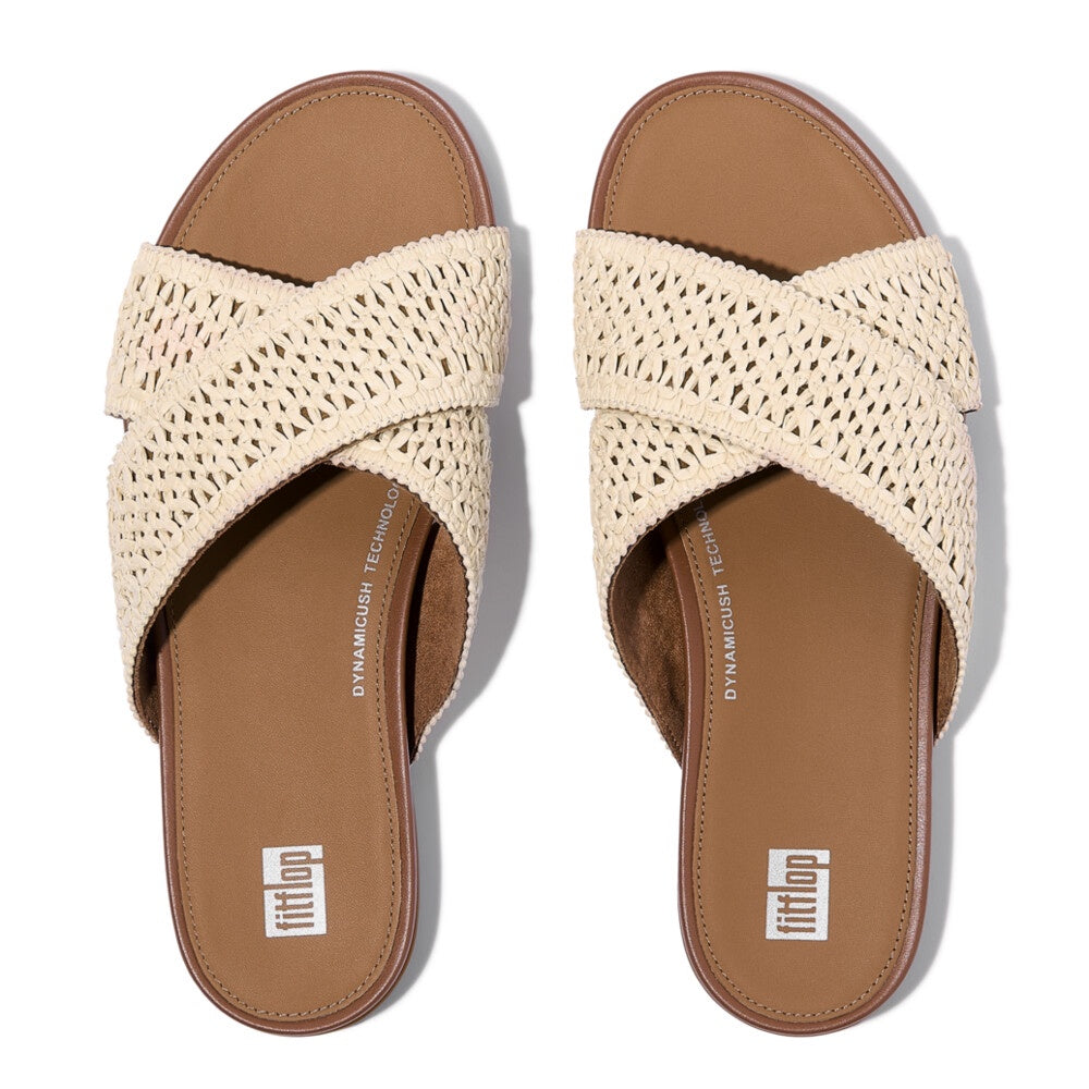 Slider Sandals: GRACIE WOVEN CROSS SLIDES  - Deep Tan/Ivory - FitFlop