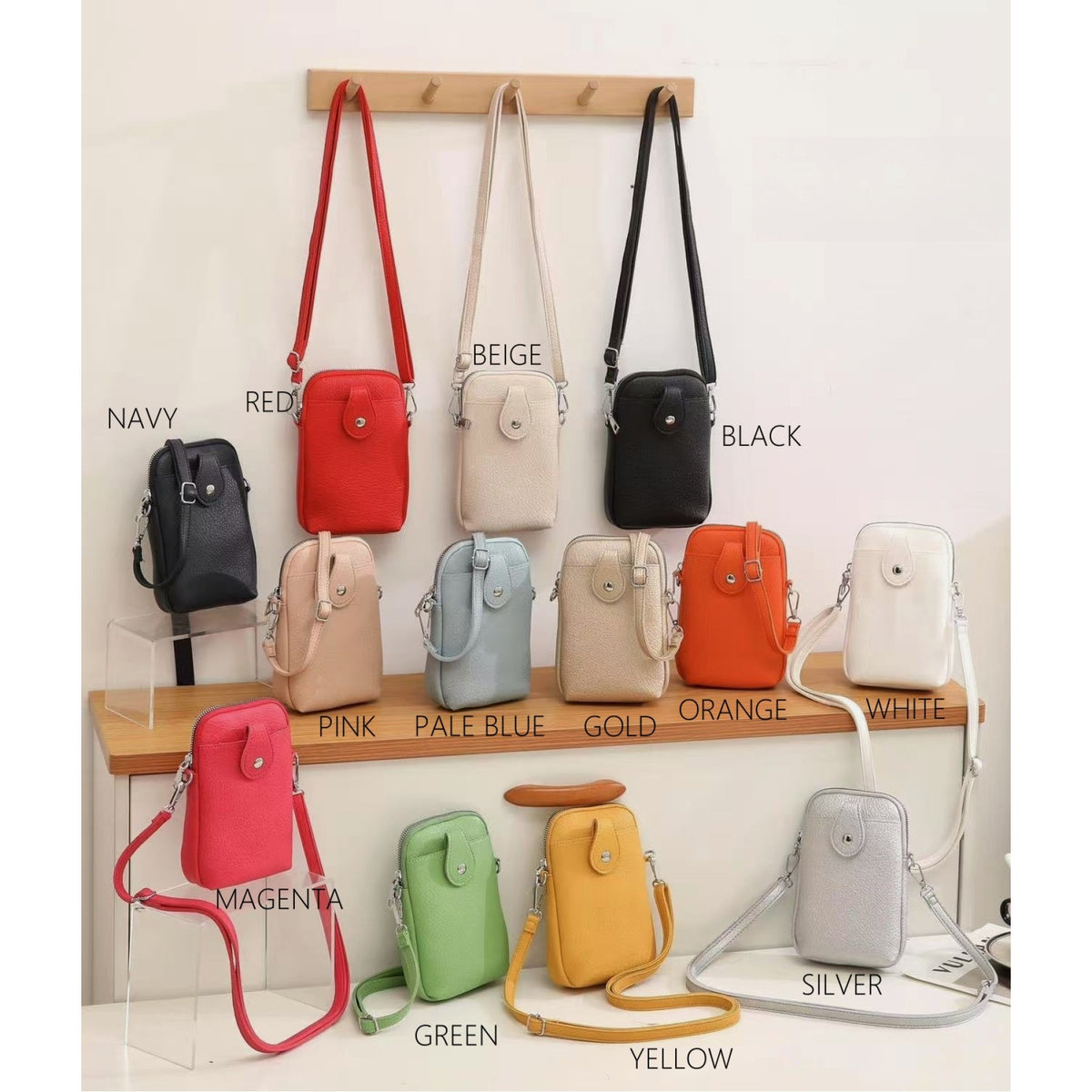 Pouch Bag: PU Mini Phone Changeable Strap Silver Zip