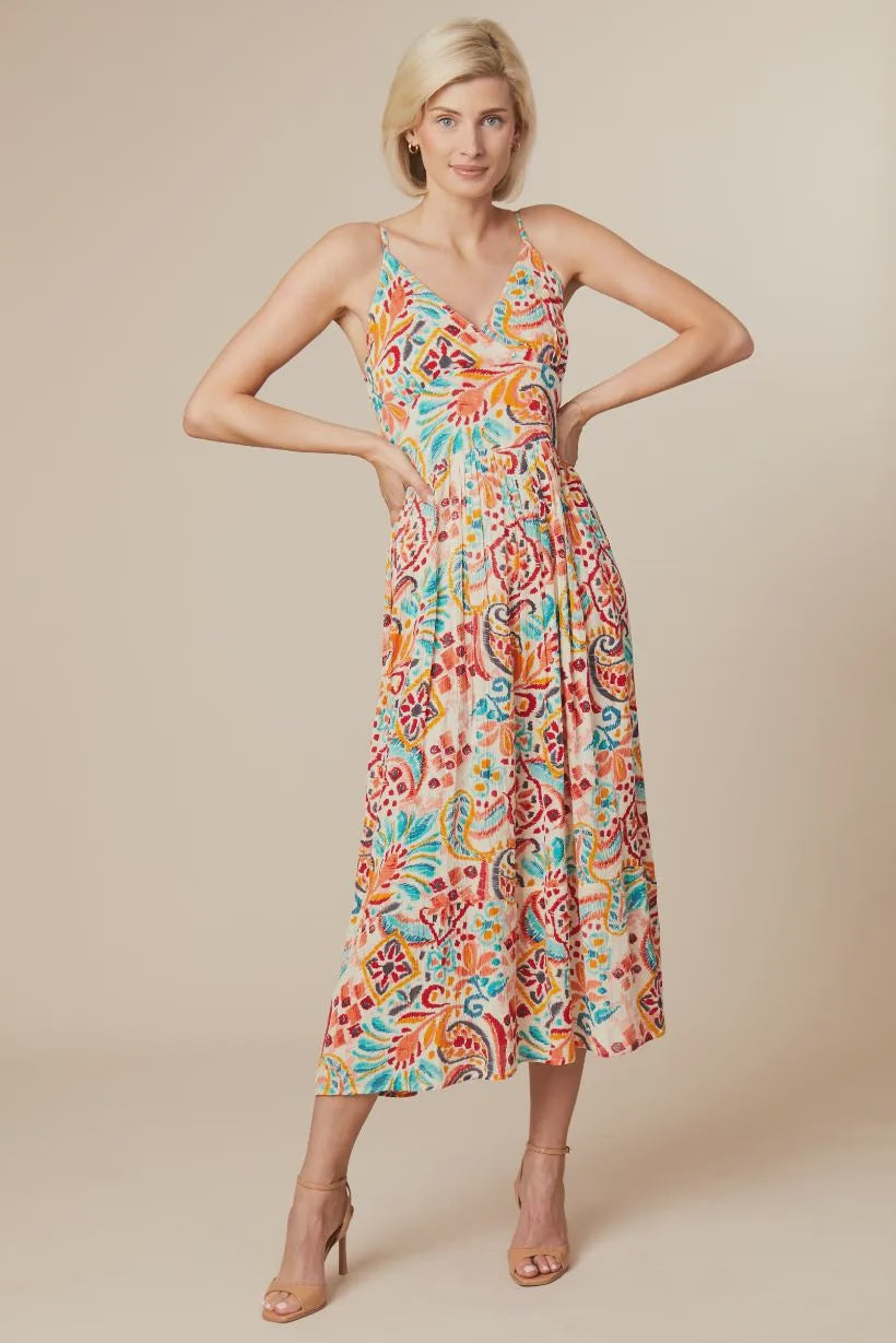 Long Dress: Lightweight Shoestring Straps Pattern  - Orange MULTICOLOUR - Jessica Graaf