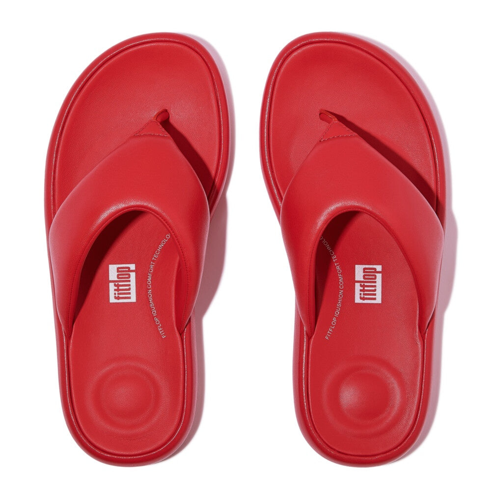 Toe Post Sandals: iQUSHION D-LUXE PADDED LEATHER TOE-POST SANDALS  - Red - FitFlop