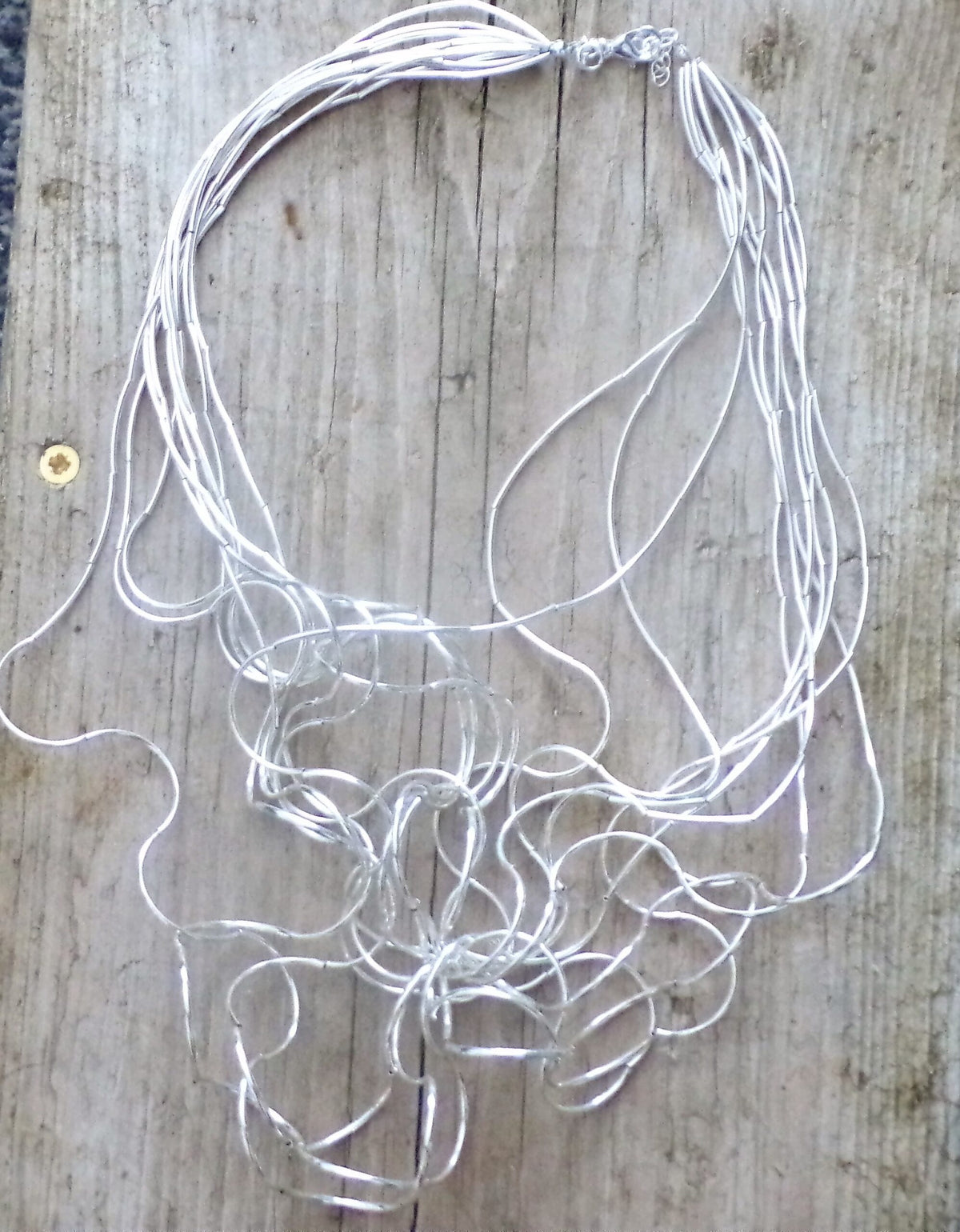 Necklace: Short Twisted Scrunched Wires - Silver Plated