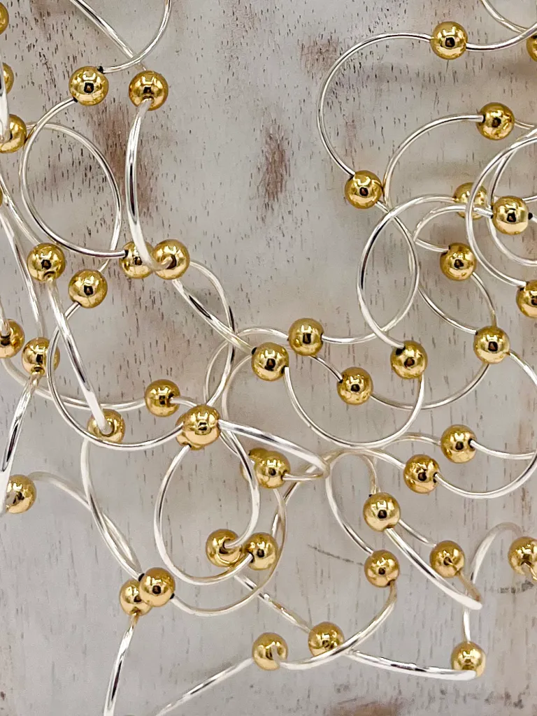 Necklace: Short Twisted Wires Beads - Silver & Gold Plated
