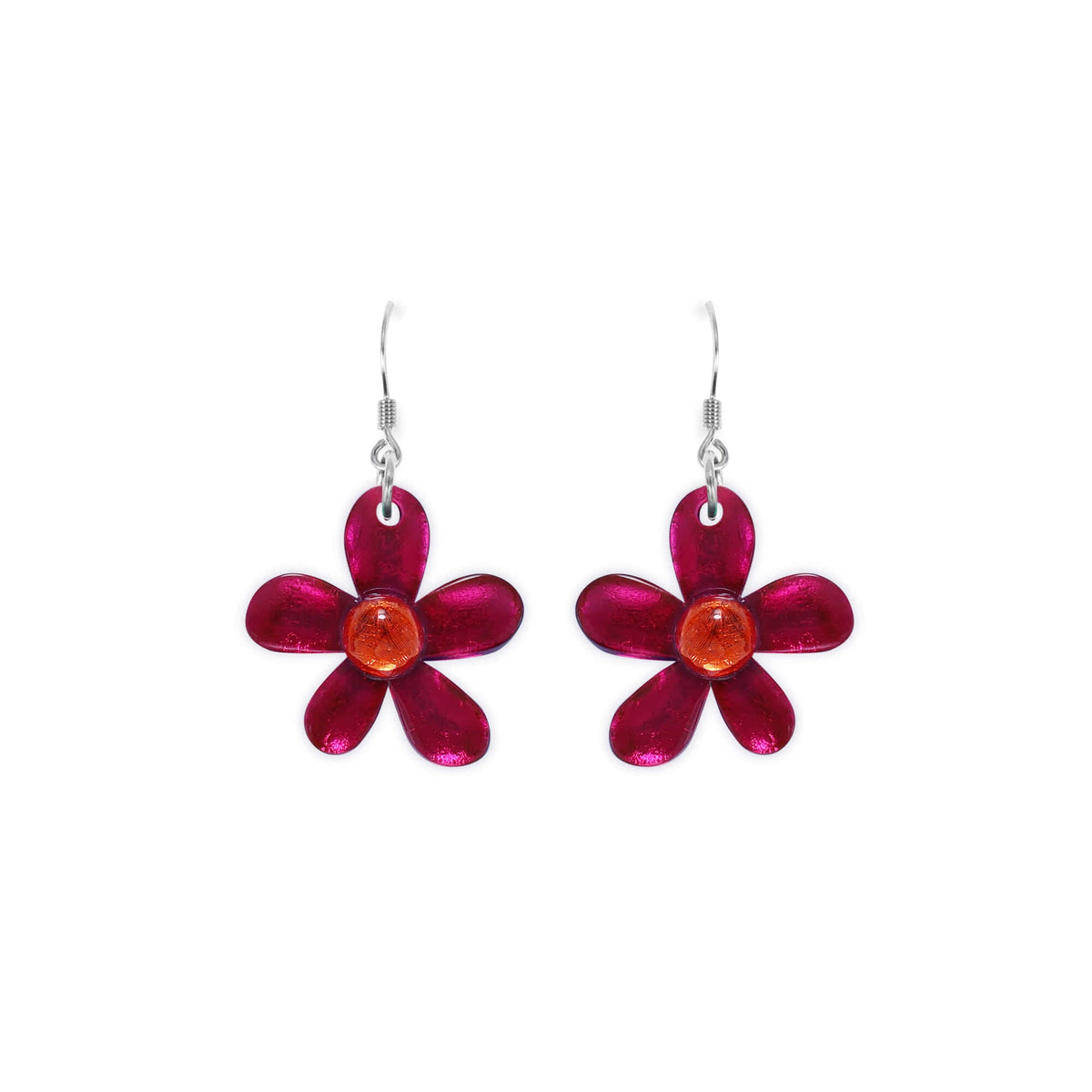 Earrings: Drop Hook Resin Shiny Flower  - Tropez - Watch This Space