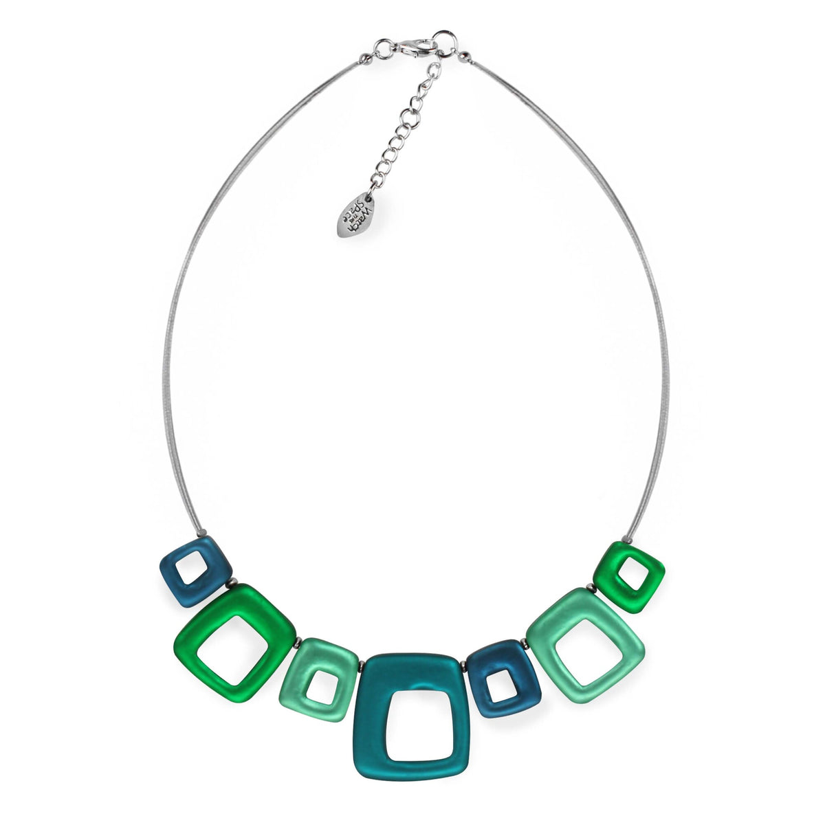 Necklace: Wire Short Matte Hollow Squares - Bright Green - Watch This Space