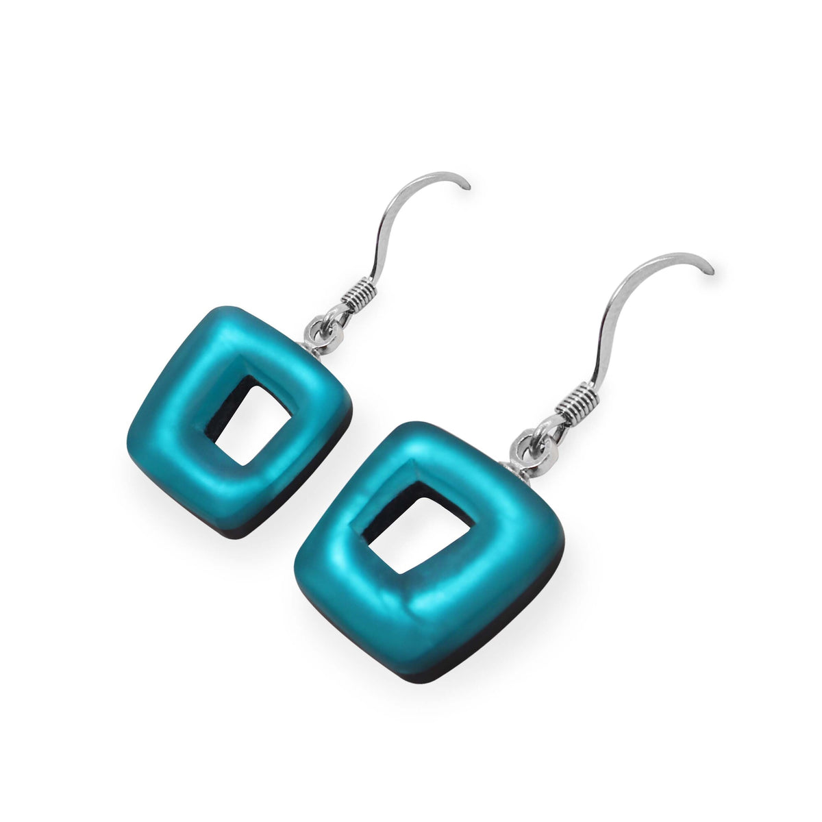 Earrings: Drop Hook Resin Matt Hollow Square  - Verdigris - Watch This Space