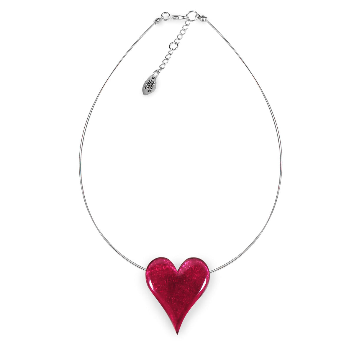 Necklace: Short Pendant Resin Shiny Heart  - Pink - Watch This Space