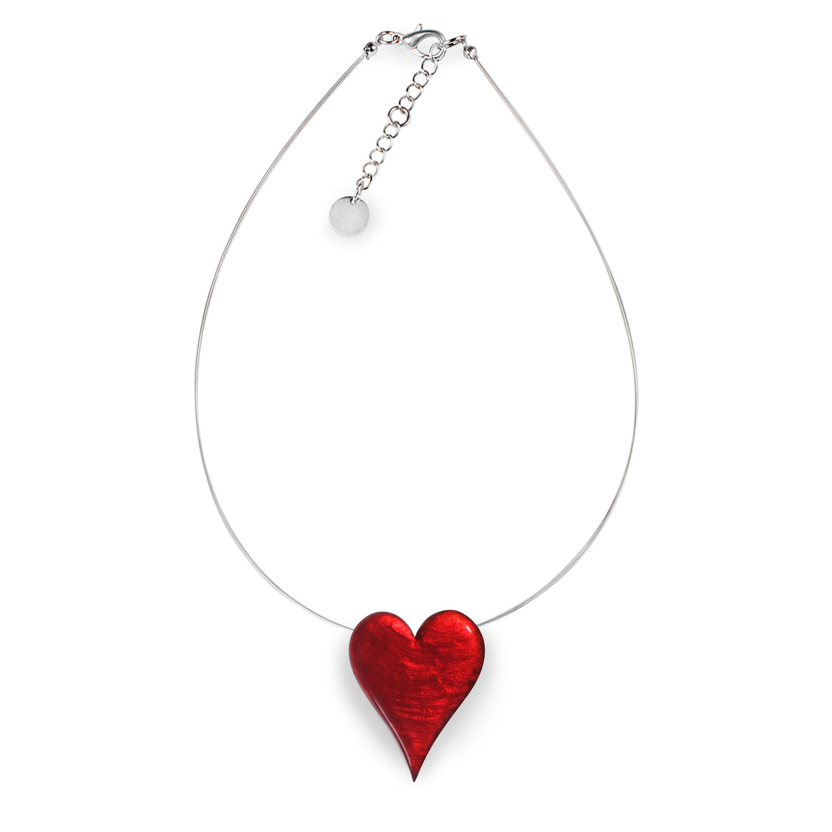 Necklace: Short Pendant Resin Shiny Heart  - Red - Watch This Space