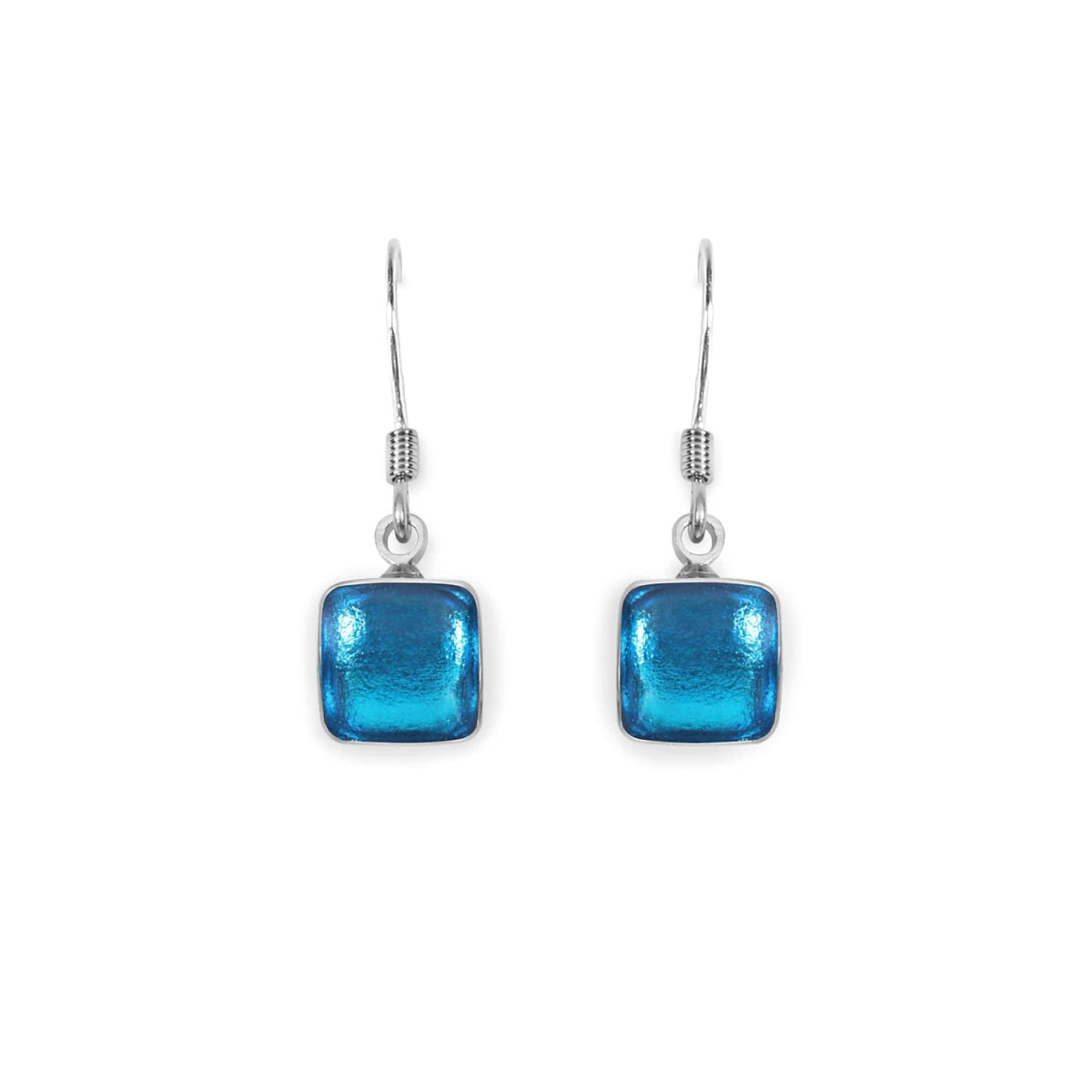 Earrings: Drop Hook Resin Shiny Small Squares  - Turquoise - Watch This Space