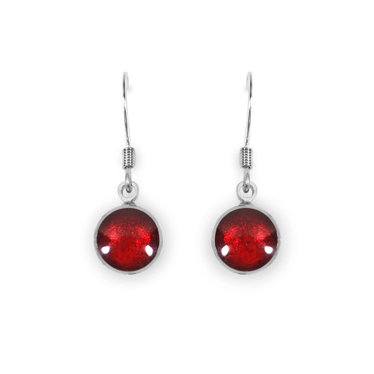 Earrings: Drop Hook Resin Shiny Circles  - Red - Watch This Space