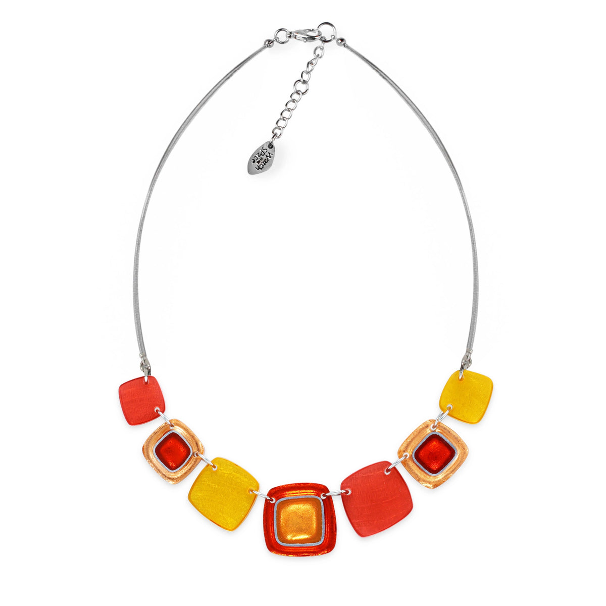 Necklace: Short Resin Shiny Abstract Square - Terracotta - Watch This Space
