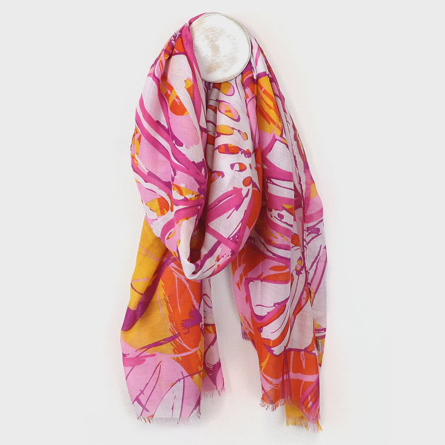 Scarf: Lightweight Tropical  - Pink & Orange - POM