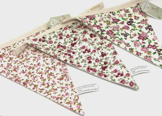 PLAIN FLORAL Personalised Letter Bunting Flag: Fabric Triangle Girls Floral Plain Flag