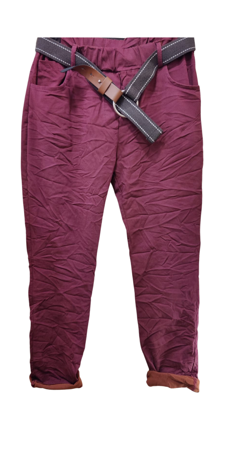 Trousers: Slim Leg Magic Elasticated Waste w Belt - One Size