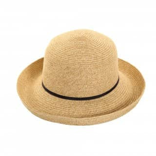 Sun Hat: Mottled Straw Hat With Slim Band - Natural - Antique Rose