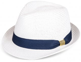 Sun Hat: Straw Trilby Hat With Ribbon Band - Natural - Antique Rose