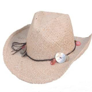 Sun Hat: Straw Cowboy Bead/Band Detail - Tan - Antique Rose