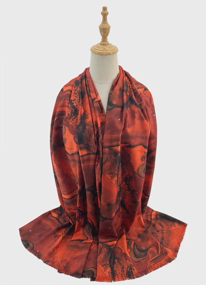 Scarf: Midweight Abstract Fluid Art Cotton Mix - Assorted Colours - Antique Rose