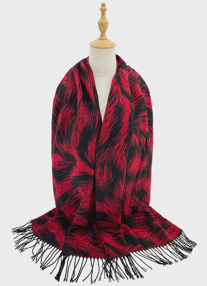 Scarf: Midweight Abstract Texture w Tassels Wool Mix - Assorted Colours - Antique Rose