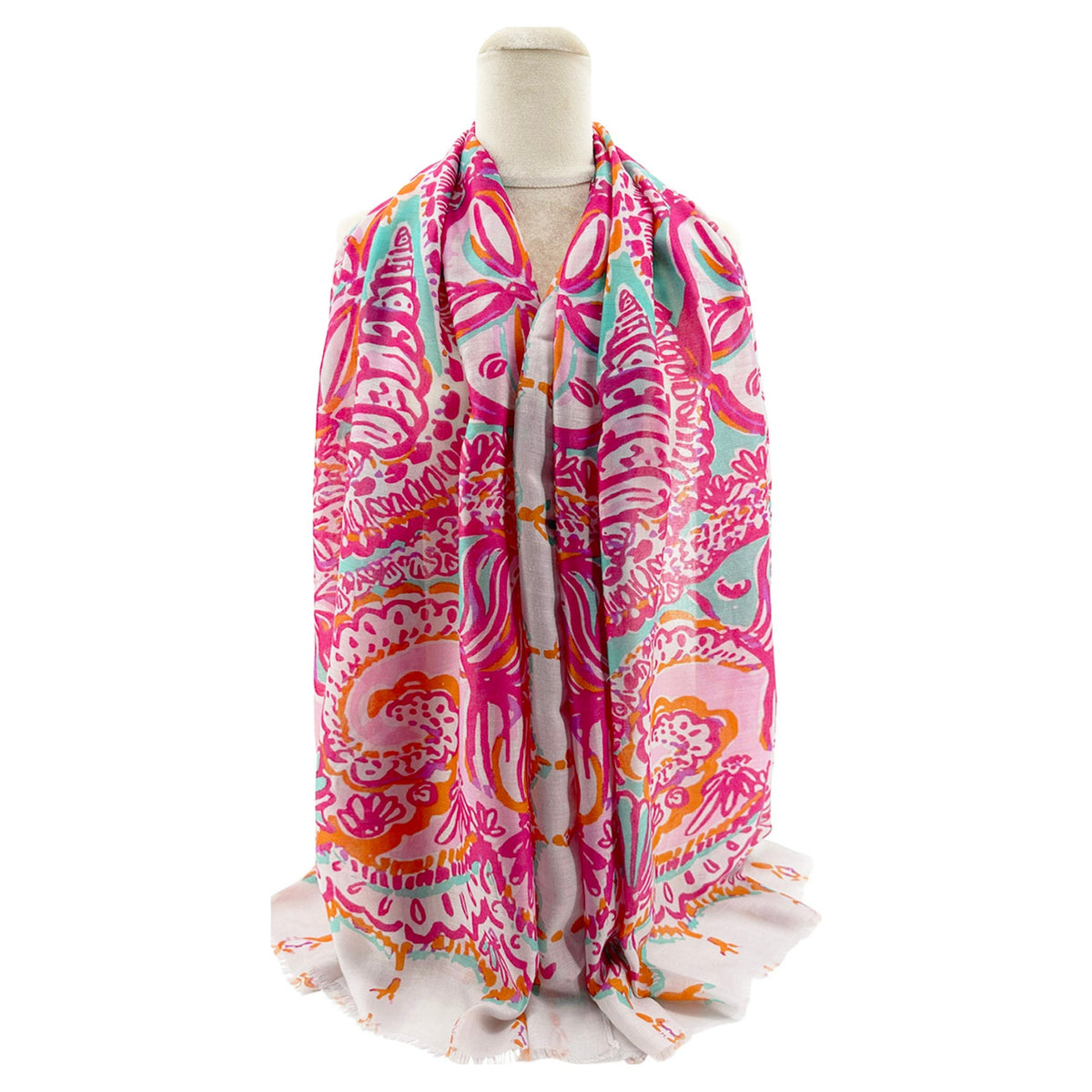 Scarf: Lightweight Multi Pattern - Fuchsia Pink - Antique Rose