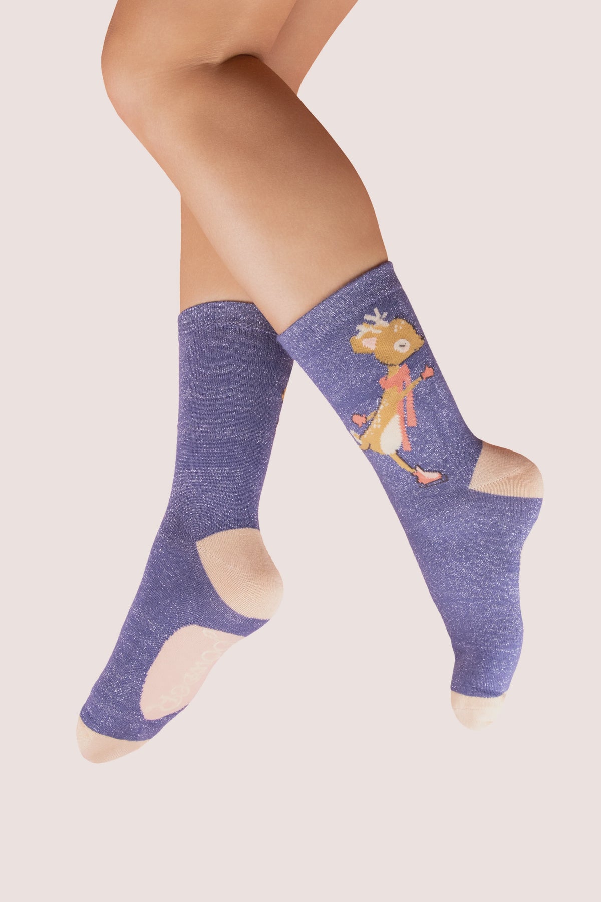 Socks: Ankle Bamboo Glitter Skating Deer - Purple - FASHION - Powder Designs Ltd