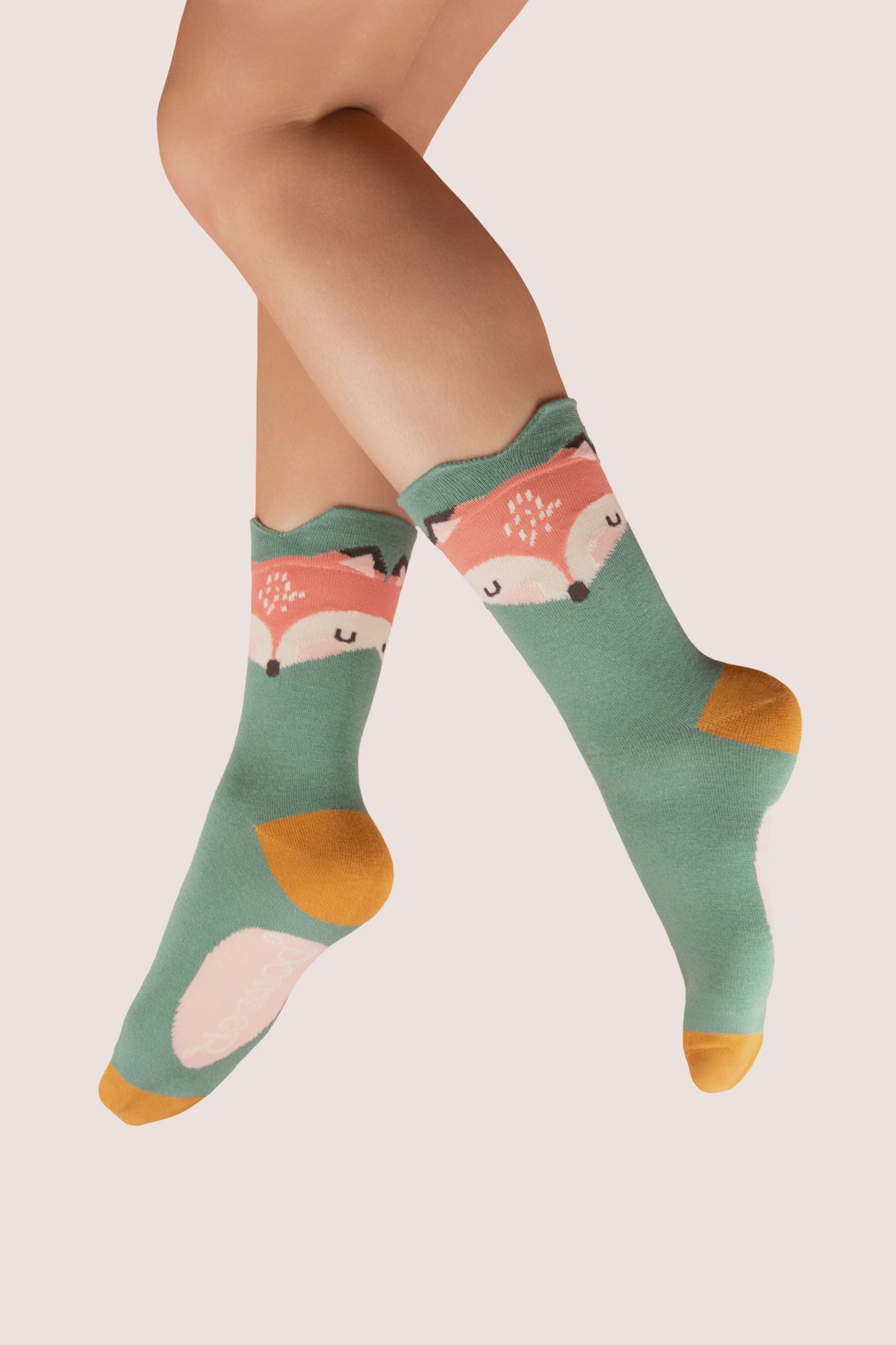 Socks: Ankle Bamboo Character Foxy - Green- FASHION - Powder Designs Ltd