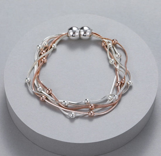 Bracelet: Magnetic Strands & Beads - Silver & Rose Gold - Gracee Jewellery