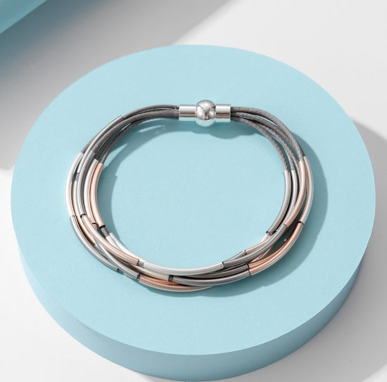 Bracelet: Layered Strands - Rose Gold and Silver - Gracee Jewellery