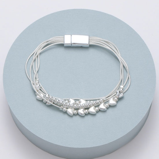 Bracelet: Multiple Strand Hearts Magnetic - Silver - Gracee Jewellery