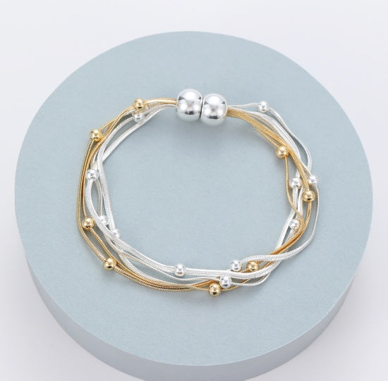 Bracelet: Magnetic Strands & Beads - Silver & Gold - Gracee Jewellery