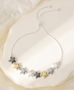 Bracelet: Lariat Star Beads -  Gold Silver and Dark Grey - Gracee Jewellery