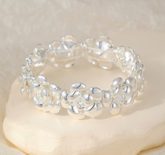 Bracelet: Chunky Stretch Roses - Silver - Gracee Jewellery