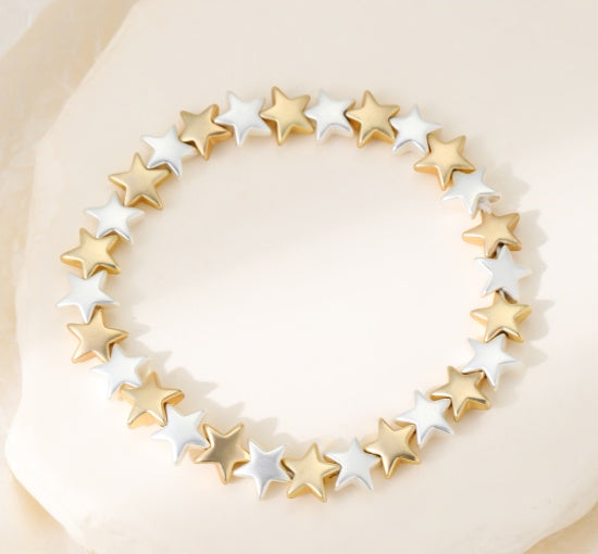 Bracelet: Star Beads Stretch - Silver and Gold - Gracee Jewellery