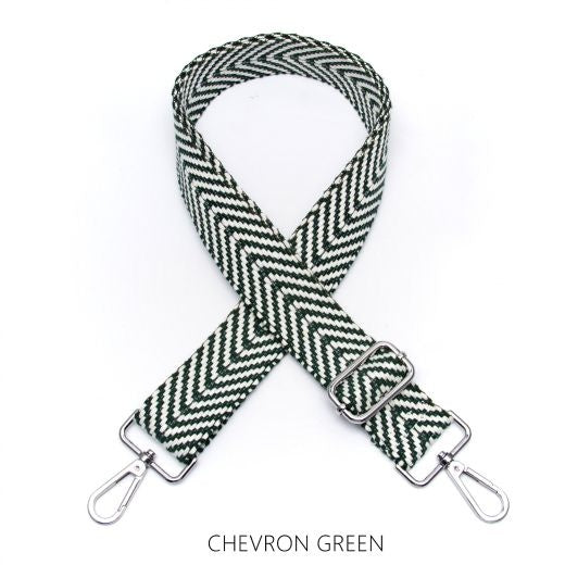 Strap: Bag Chevron Pattern Thin Silver Buckle - Forest Green