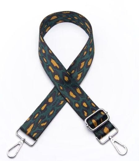 Strap: Bag Leopard Pattern Thin Silver Buckle - Teal Green