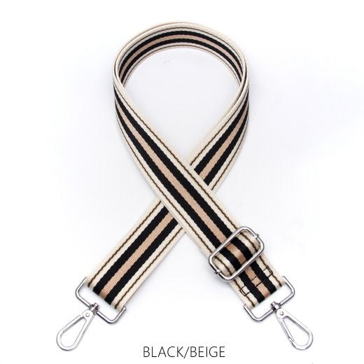 Strap: Bag Stripe Thin Silver Buckle - Black Beige