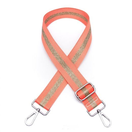 Strap: Bag Striped Glitter Thin Silver Buckle - Coral