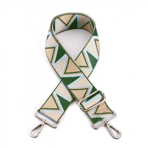 Strap: Bag Triangles Pattern Wide Silver Buckle - Green