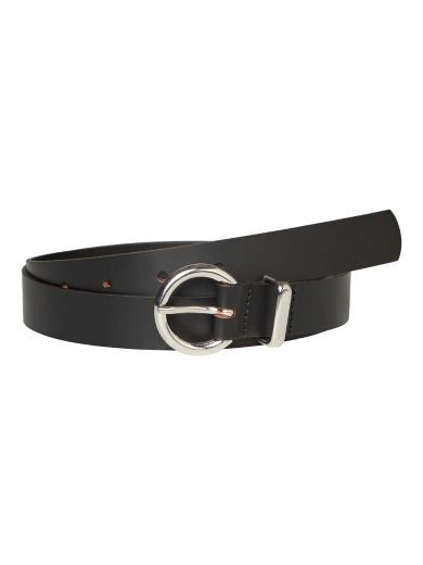 Belt: Leather Circle Silver Metal Buckle Eva - Black - Vero Moda