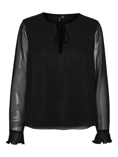 Blouse: Chiffon Tie Neck Sheer Long Sleeves HERLE - Black - Vero Moda