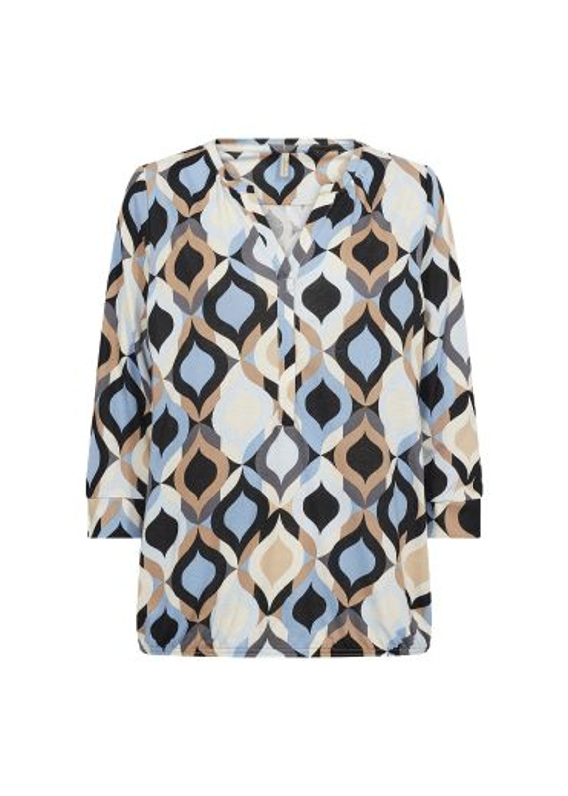 Blouse: Cotton Mix Geometric Print Long Sleeve FELICITY - LIGHT BLUE - Soya Concept