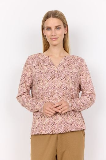 Blouse: Cotton Mix Print Long Sleeve FELICITY - ROSE PINK - Soya Concept