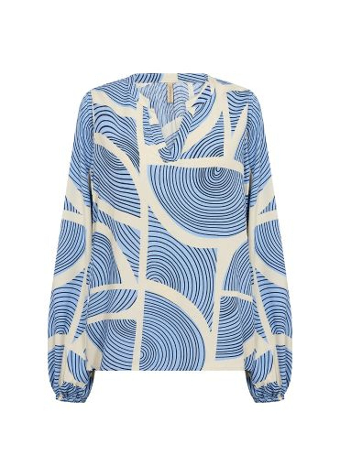 Blouse: Lightweight Collarless Long Sleeve OLIVERA - Bright Blue - Soya Concept