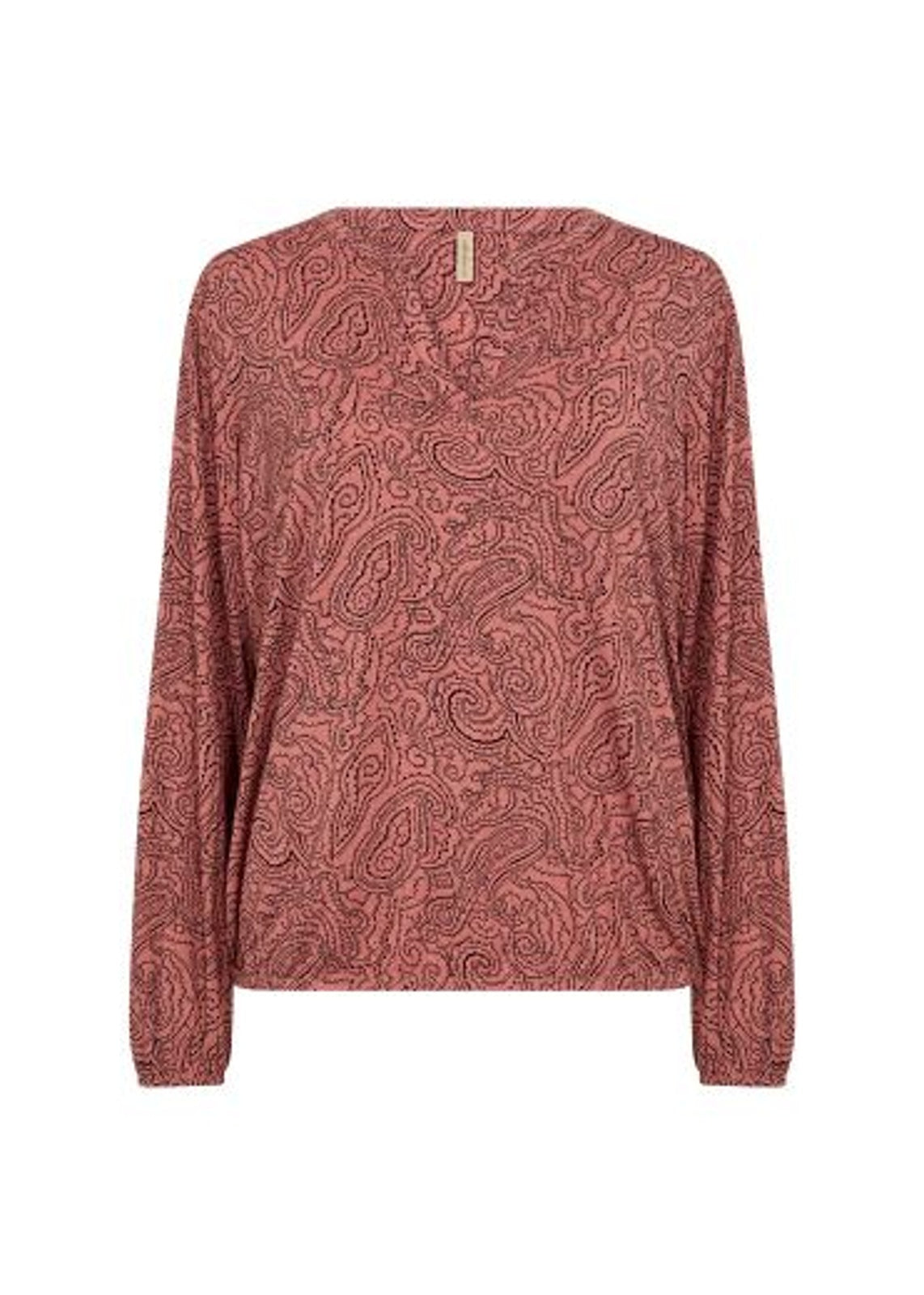 Blouse: LYOCELL Colarless Long Sleeve MARICA - Print Blush Pink - Soya Concept