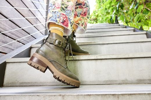 Boots: Vegan Faux Leather Lace Up Buckle Ankle JAGGER - OLIVE GREEN - Blowfish Malibu