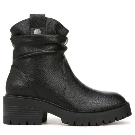 Boots: Vegan Faux Leather Ankle Low Heal Cushion Sole JUNIPER - BLACK - Blowfish Malibu
