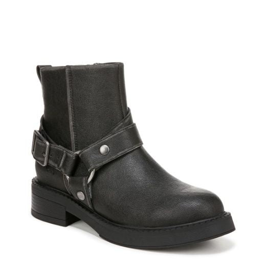 Boots: Vegan Faux Leather Ankle Low Heal Straps Cushion Sole VELLA - BLACK - Blowfish Malibu