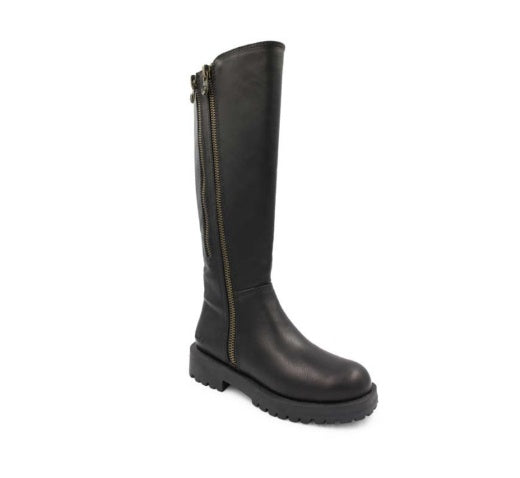 Boots: Vegan Leather Tall Knee High Double Zip Cushion Sole ANGELS - Black - Blowfish Malibu