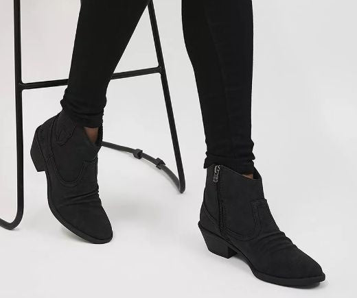 Boots: Vegan Nubuck Ankle Low Cowboy Western Heal Cushion Sole LANE - Black - Blowfish Malibu