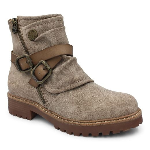 Boots: Vegan Suede RONIN Short Ankle Buckles Zip Open - Mushroom Grey - Blowfish Malibu