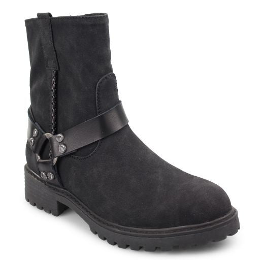 Boots: Vegan Suede ROONIE4EARTH Biker Tall Ankle- Black - Blowfish Malibu